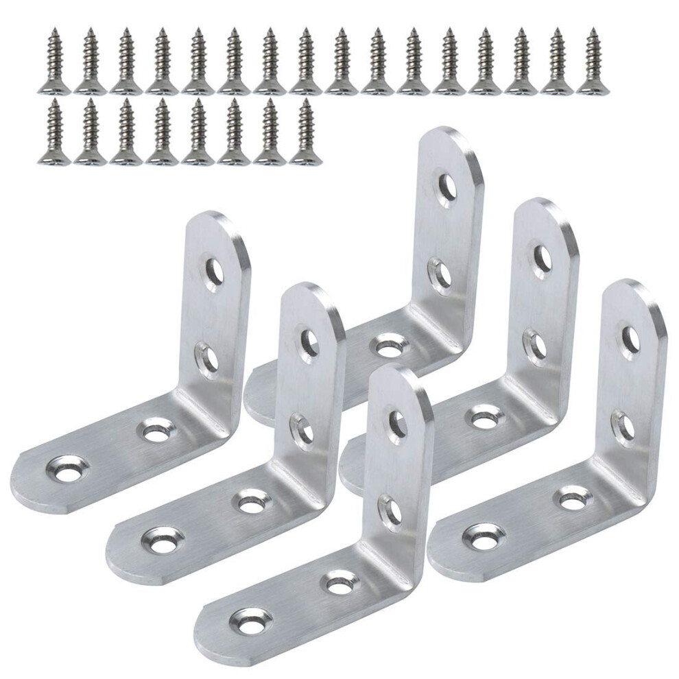 6Pcs Stainless Steel Angle Bracket 50X50mm L Shaped Corner Brace With Screws, Rust Resistant Heavyduty Shelf Support For Furniture 9045646516905