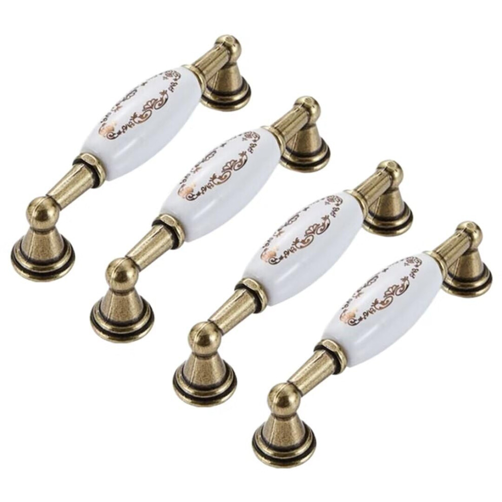 4 Pcs White Ceramic Cabinet Handles 96Mm Vintage Style Drawer Pulls Zinc Alloy Retro Design 9045646516868