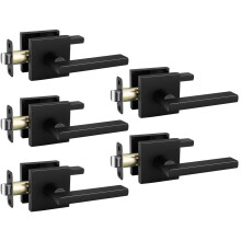 Matte Black Passage Door Handle Set 5 Pack, Heavy Duty Reversible Lever Handles for Hall and Closet