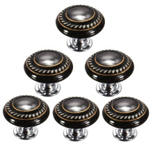 Black Ceramic Cabinet Knobs Set of 6, Vintage Retro Design Drawer Pulls for Kitchen Cupboard
