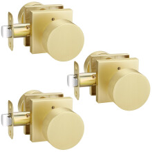 Satin Brass Privacy Door Knob Set 3 Pack, Keyless Interior Door Handle for Bedroom and Bathroom