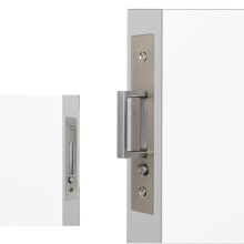 Brushed Nickel Pocket Door Edge Pull with OneTouch PopOut Ring, Flush Hidden Sliding Door Handle