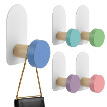 5pcs Adhesive Wall Hooks for Kids, Cartoon Animal Wooden Design, Waterproof NoDrill Towel Hooks for Bathroom and Kitchen (Macaron)
