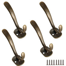 Wall Mounted Coat Hooks 4 Pack Bronze Metal Dual Hook Set Heavy Duty Retro Finish for Home Organization