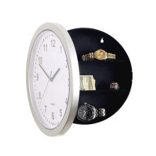 Hidden Wall Clock Safe with Concealed Storage for Cash Jewelry Keys, Dual Function Silver Design