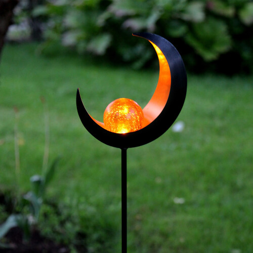 Solar-Gartenstecker ,Melilla', Mond, bernsteinfarbene Kugel mit Licht, Lichtsensor, H 85cm 1