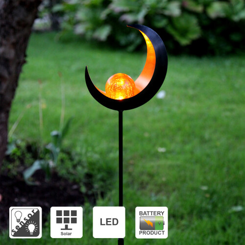 Solar-Gartenstecker ,Melilla', Mond, bernsteinfarbene Kugel mit Licht, Lichtsensor, H 85cm 2