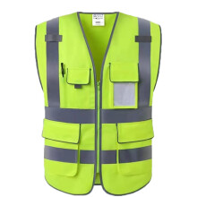 Reflective Safety Vest 3XL Fluorescent Yellow Visibility Design with Zipper and Multiple Pockets