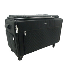 Jumbo 5 Wheel Collapsible Rolling Sewing Machine Storage Case, Black Quilted