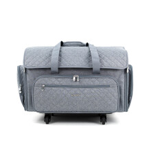 XXL 4 Wheel Collapsible Rolling Sewing Machine Storage Case, Grey Quilted