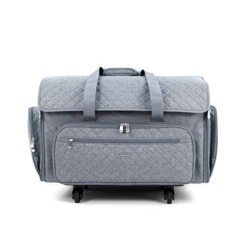 XXL 4 Wheel Collapsible Rolling Sewing Machine Storage Case, Grey Quilted