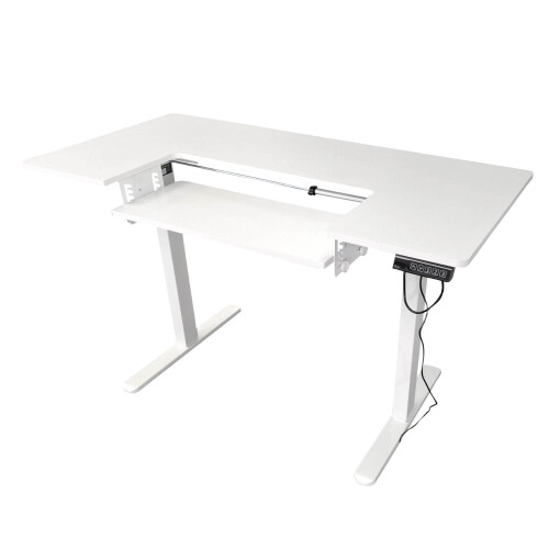 Electric Height Adjustable Sewing Table in White with Sewing Machine Platform