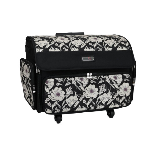 XL 4 Wheel Collapsible Rolling Sewing Machine Storage Case, Artistic Floral