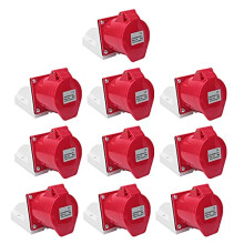 10PCS Industrial Socket Connector 32A 415V IP44 Waterproof Heavy Duty Power Plug with Brass Pins