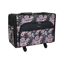 XL 4 Wheel Collapsible Rolling Sewing Machine Storage Case, Pink Floral