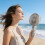 Handheld Fan With Base Support And LCD Display Perfect-Khaki 3
