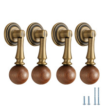 2 Pcs Antique Copper Cabinet Door Handles Walnut Wood Pulls Classic Minimalist Design for Wardrobe