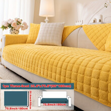 (Yellow, Three-seater Sofa Cover 35.4*70.8in (90*180cm)) 1pc Macaron Candy Colored Sofa Cushion, Available in Multiple Colors, Anti Scratch