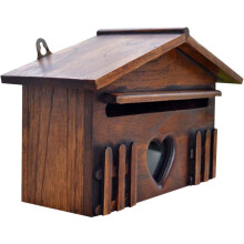 Wooden Wall Mounted Mailbox Outdoor Waterproof Post Box Lockable Retro Design for Home and Garden