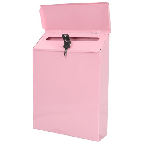 Durable Iron Wall Mounted Mailbox with Secure Lock for Home Letters, Decorative Pink Finish