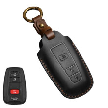 Key Fob Cover Leather Key Case for Toyota 4Runner RAV4 Camry Prius, Black 3‑Button Protector