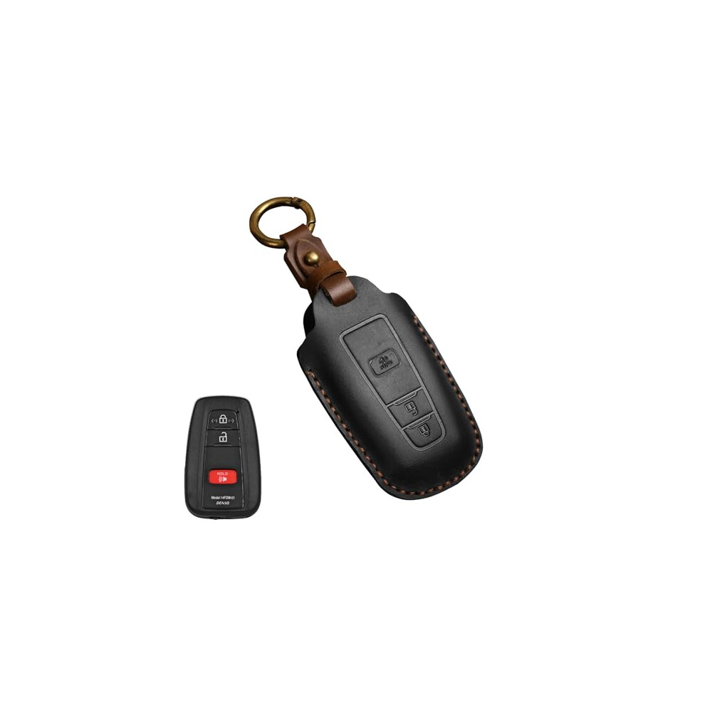 Key Fob Cover Leather Key Case For Toyota 4Runner Rav4 Camry Prius, 3ÂButton Protector Black 9045646537443