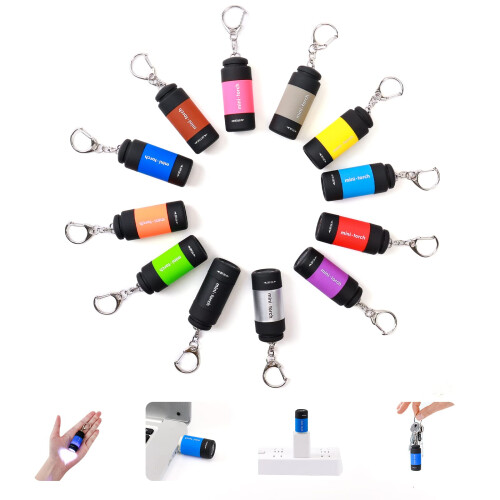 USB Rechargeable Keychain Flashlight 12 Pack, Waterproof Mini LED Flashlight for Emergency and Everyday Carry