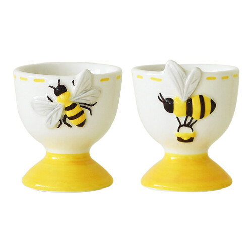 2Pcs Ceramic Eggs Cup With Embossed Insect Design Spring-B 1