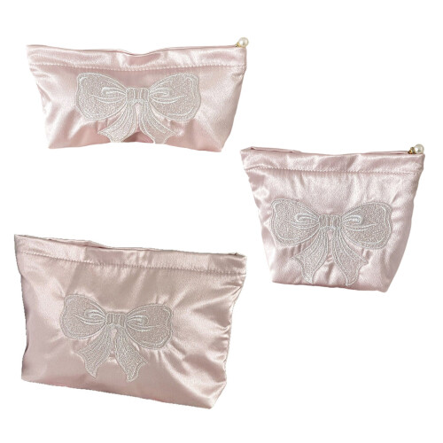 Pink Cosmetic Case Pearlescent Elegant Bowknot Accent Makeup-L 2