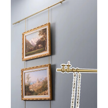 Victorian Brass Picture Hanging System with Adjustable Rail for Art Display and Wall Protection