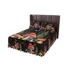 Queen Bed Skirt Set 18 Inch Drop Wrap Around Dust Ruffle with 2 Pillowcases Butterfly Botanical Black