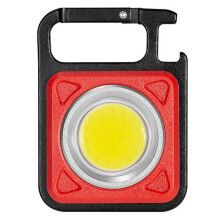 Rechargeable Keychain Flashlight with Magnet and Bottle Opener, Bright Mini COB Light for Camping and Fishing, Red