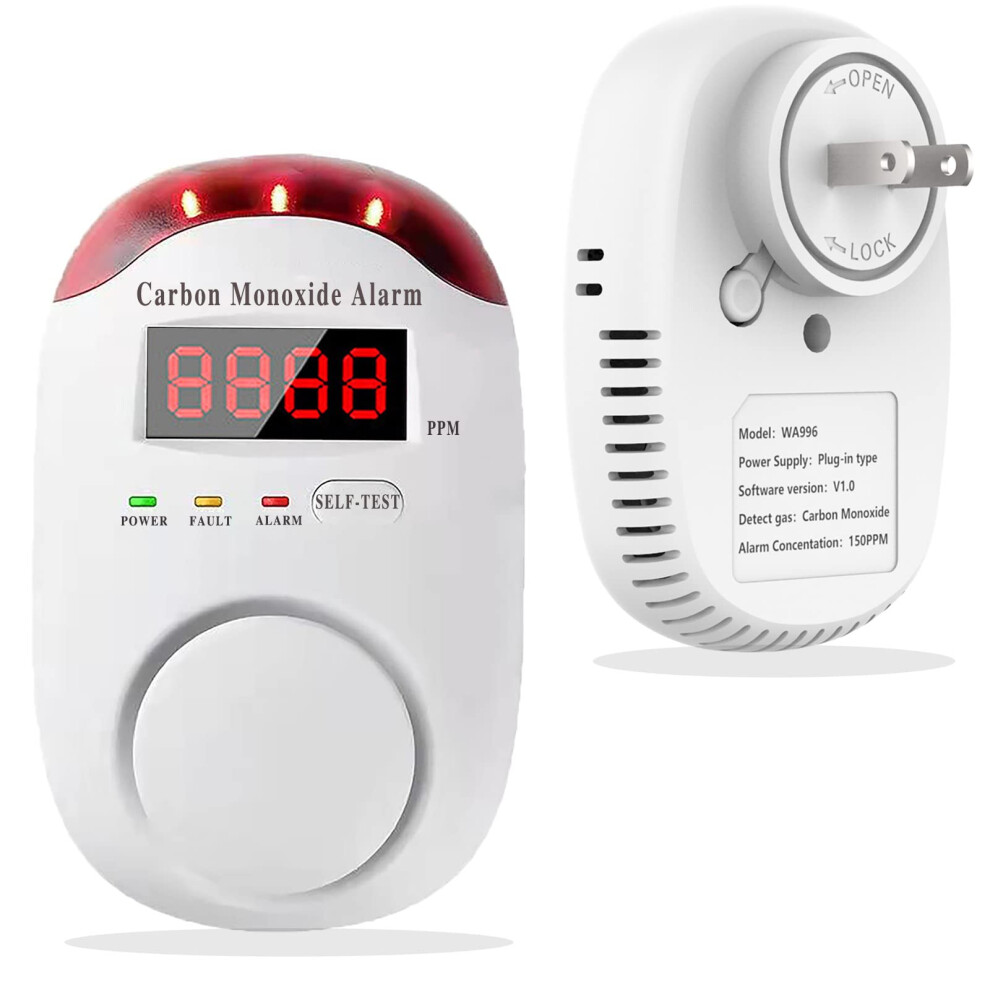 Carbon Monoxide Detector Plug In With Realtime Lcd Display 85Db Alarm For Home And Travel 9351714730907