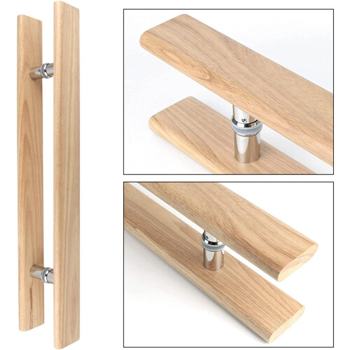 Modern Wooden Door Handle Set Solid Wood Sliding Pull H Shape DualSided Waterproof Varnish Grip 1