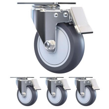 Heavy Duty 5 Inch Silent Rubber Swivel Casters with Brakes, No Noise PU Locking Caster Wheels for Workbench and Cart