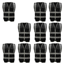 Reflective Safety Vest ANSI Certified 10 Pack Black Visibility Work Vest with 9 Pockets and Zipper