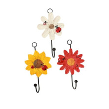 3pcs Daisy Flower Wall Hooks Decorative Resin Coat Hangers for Home Decor Bedroom Living Room