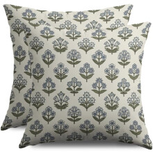 Throw Pillow Covers 18x18 Set of 2, Blue Green Floral Double Sided Print, Breathable Outdoor Fabric, Hidden Zipper Closure