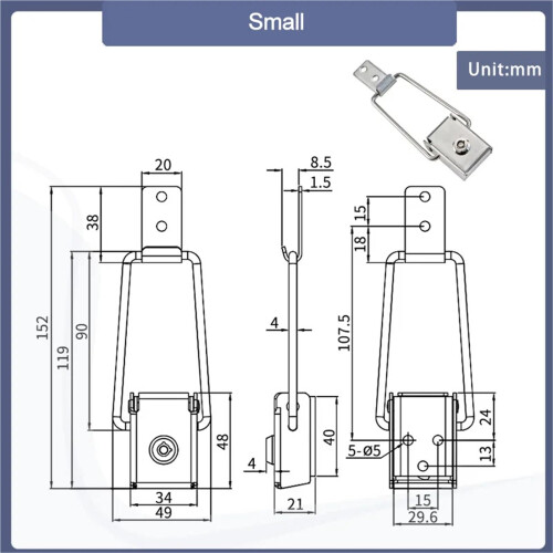 304 Stainless Steel Gate Hinge Clip with Lock Strap Extension for LED Lightbox Mounting, Small 1Pcs 1