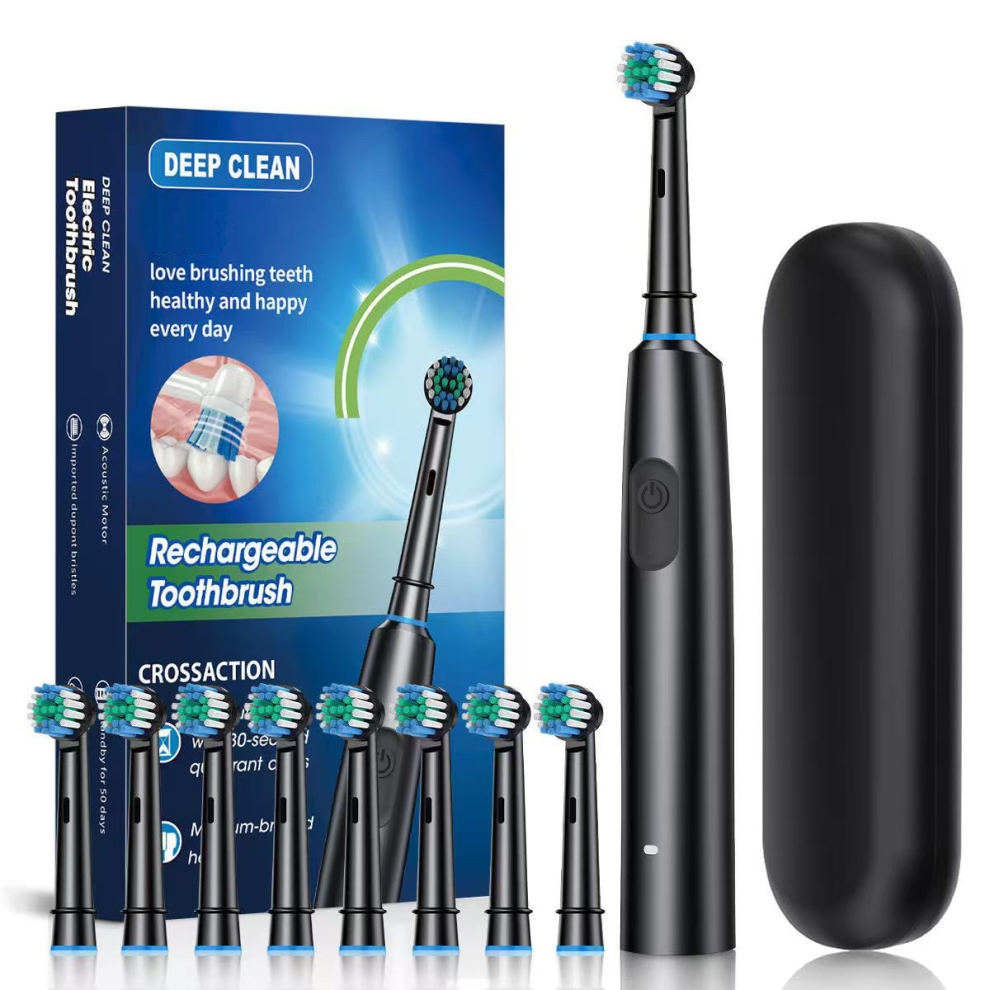 (black-8 Heads Box)Electric Toothbrush Rotary Rechargeable Electric Toothbrush for Adults Rotating Electric Toothbrushes with 8 So