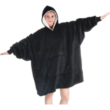 (Black)Wearable Blanket Hoodie, Oversized Sherpa Blanket Sweatshirt with Hood Pocket and Sleeves, Super Soft Warm Plush Hooded Bla