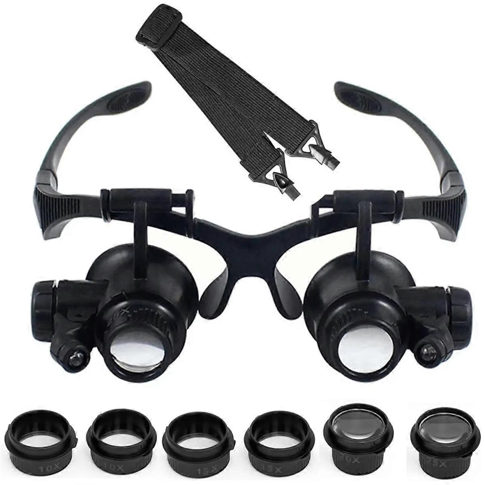 10X 15X 20X 25X LED Magnifier Illuminated Double Eye Glass Jeweler Loupe Repair Headband Magnifying for Watch Make