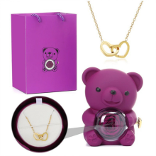Eternal Rose Bear Gift Box, Preserved Rose Bear with, Eternal Flower Girlfriend Party Christmas Gift Ideas (Purple)