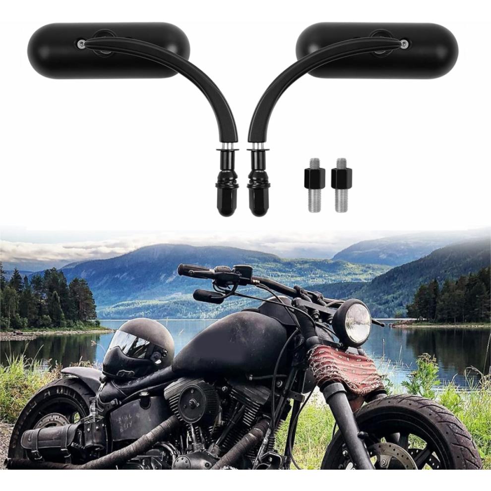8Mm 10Mm Mini Oval Motorcycle Rearview Mirrors, Compatible With Dyna, Softail, Touring, Sportster 883, 1200, Electra Glide, Black 6485316909669