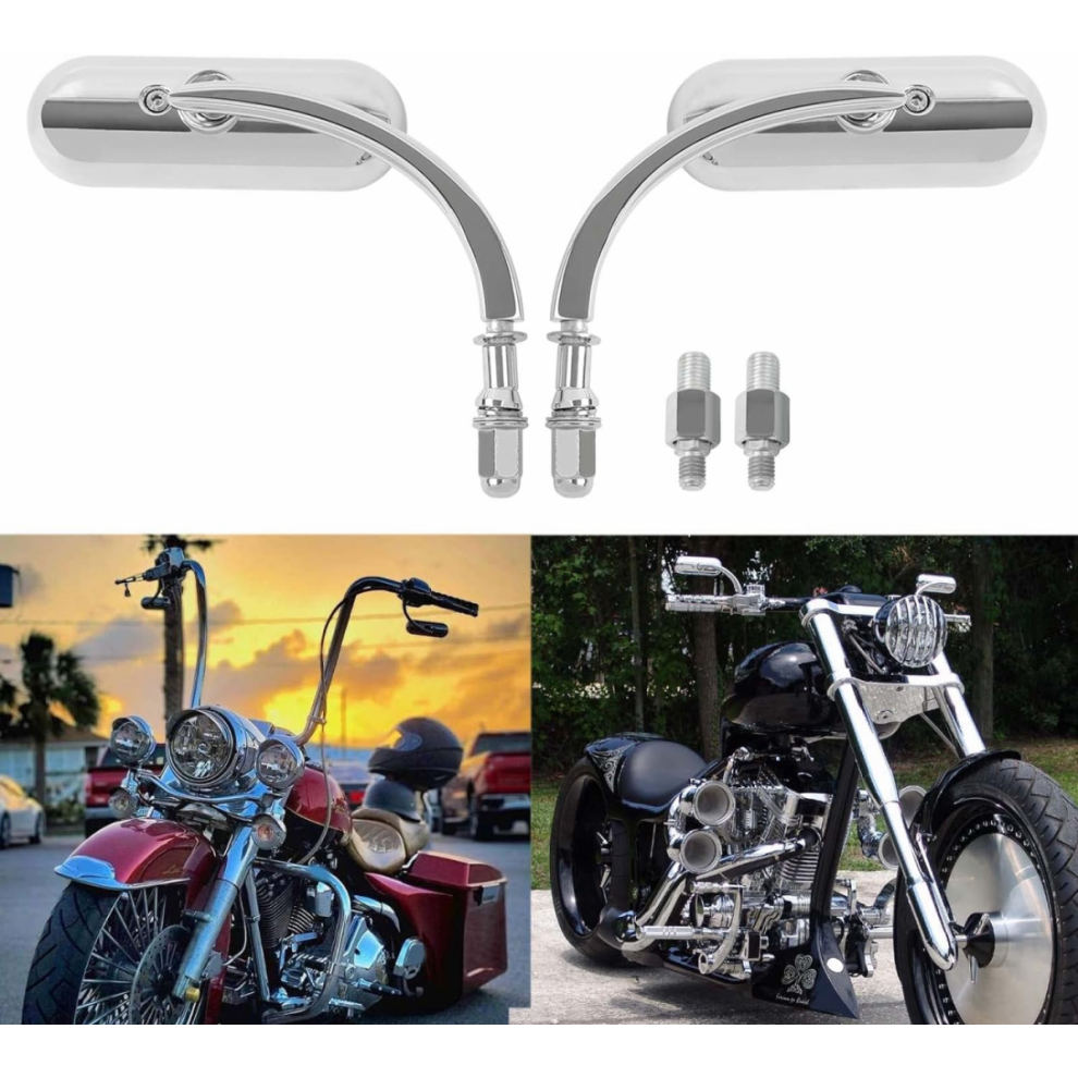 8Mm 10Mm Mini Oval Motorcycle Rearview Mirrors, Compatible With Dyna, Softail, Touring, Sportster 883, 1200, Electra Glide, Black 6485316909683