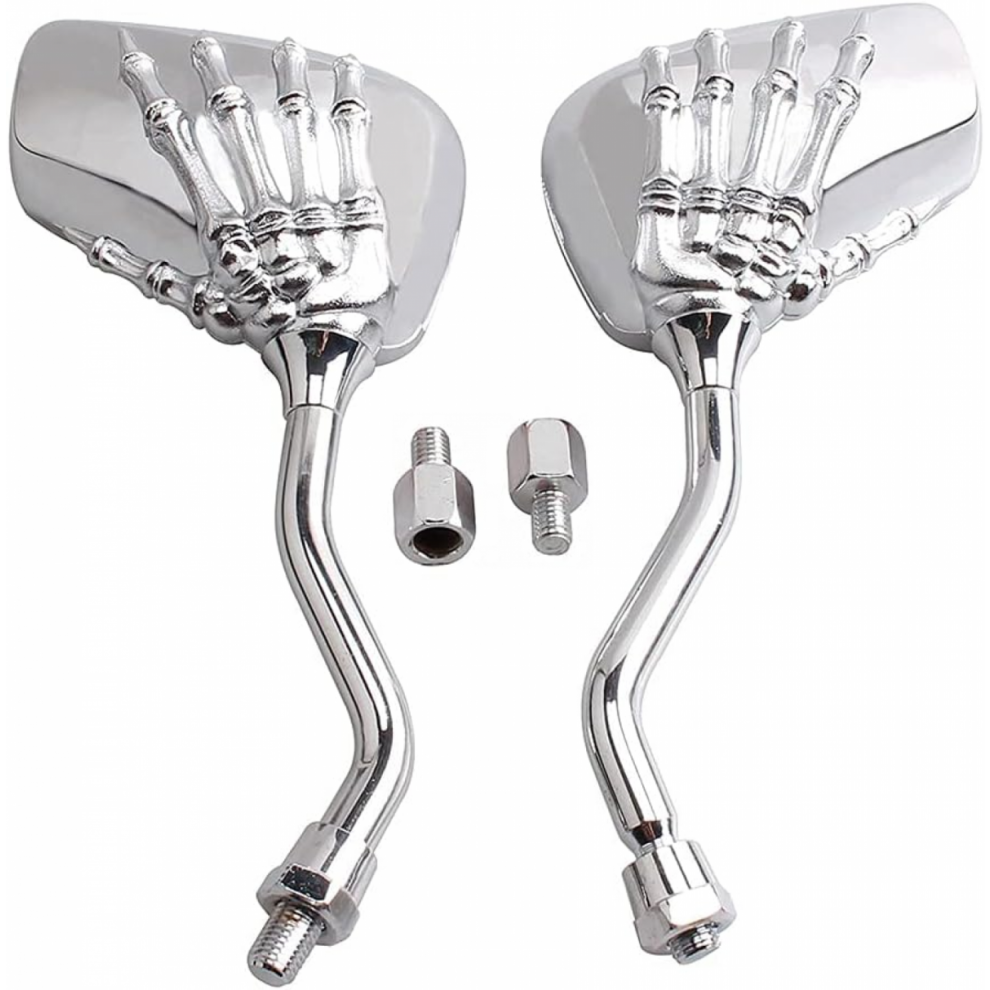 Pair Of Distinctive Skull Skeleton Hand Rearview Side Mirrors, 8Mm/10Mm, For Motorcycle Scooter Moped Bike Standard Bike (Red) Red 6485316910467