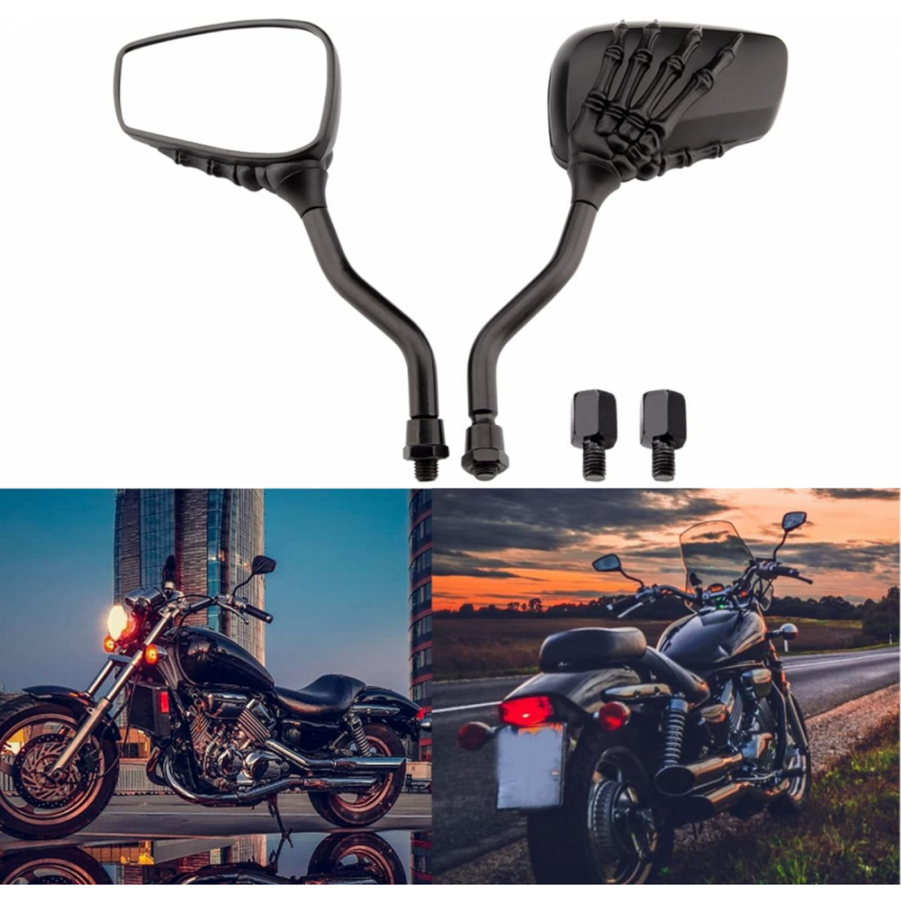Chrome 8Mm/10Mm Motorcycle Skull Skeleton Rearview Side Mirrors - Compatible With Honda, Yamaha, Kawasaki, Suzuki, Aprilia 6485316910696