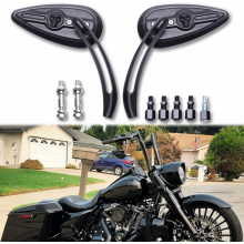 8mm/10mm achteruitkijkspiegels - Chrome Skull Teardrop voor Harley Dyna, Electra Glide, Street Glide, Road King, Softail