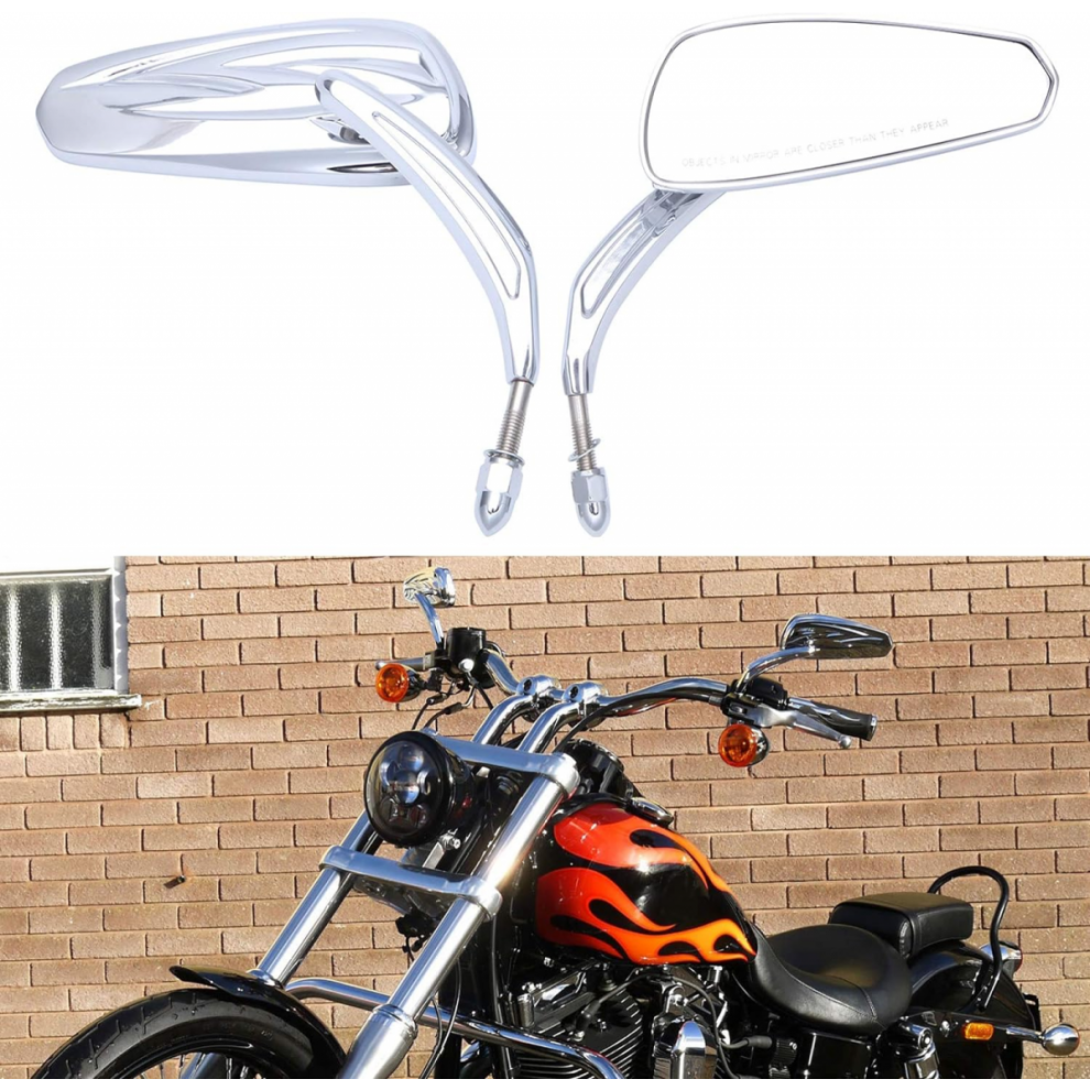 8Mm Motorcycle Rearview Side Mirrors - Hollow Styling For Harley Bobber, Cruiser, Custom, Mt Black 6485316910658