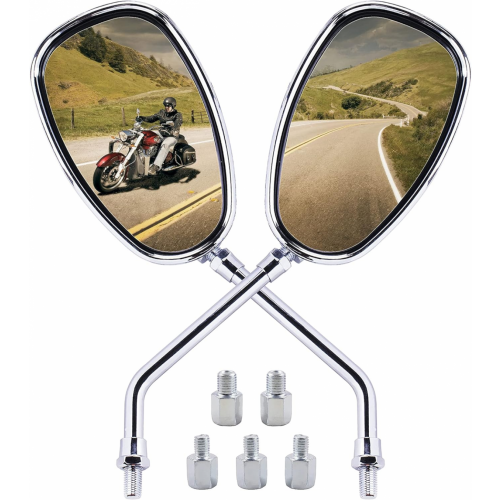 Universal 10mm/8mm Chrome Motorcycle Rearview Side Mirrors - Handle Bar End Mirrors